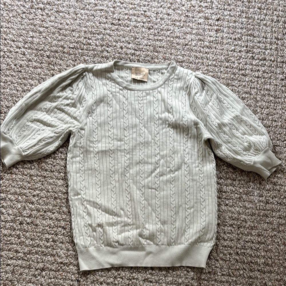 Mint Green Short Sleeve Cable Knit Sweater
